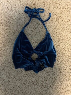 SHEIN Shimmery Royal Blue Halter Crop Top